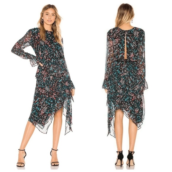 IRO Pink and Blue Asymmetrical Ruched Long Sleeve Dress size 36 - Picture 2 of 11